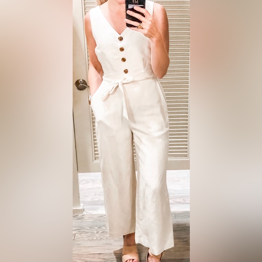 LOFT Linen Belted Jumpsuit Size 2